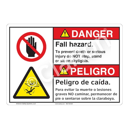 ANSI/ISO Compliant Danger/Fall Hazard Safety Signs Outdoor Weather Tuff Plastic (S2) 12 X 18